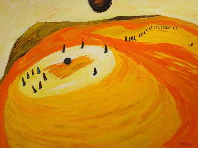 Gyűrt, sárga táj, az égi mellig ér/ József Attila / -  2008-  140x200 cm olaj/ vászon